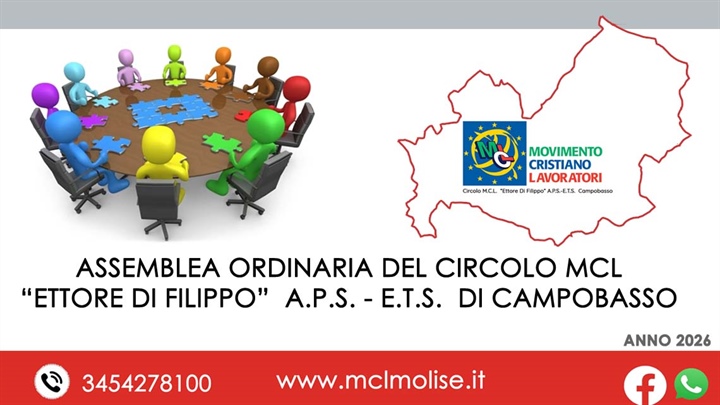 CONVOCAZIONE ASSEMBLEA ANNUALE dell’Associazione “Circolo M.C.L. “Ettore Di Filippo” A.P.S.-E.T.S.  - ANNO 2026